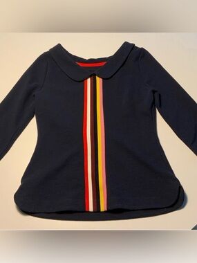 Boden Navy 3/4 Length Sleeve Top with Multi-Stripe, Size 12 (Medium)